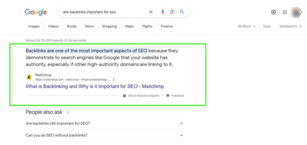 Example of featured snippet